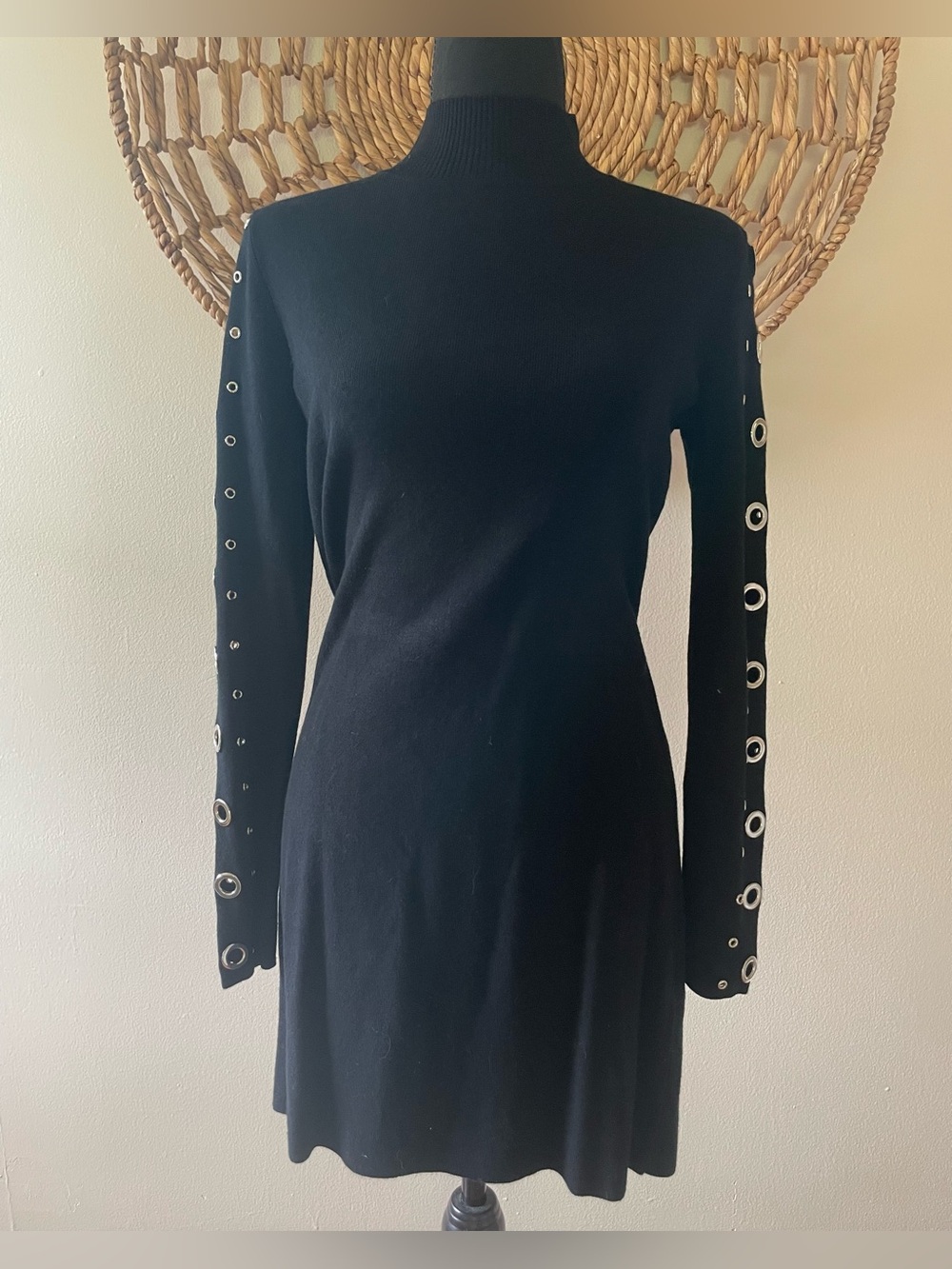 International Concepts Black Grommet-Sleeve Knit Dress